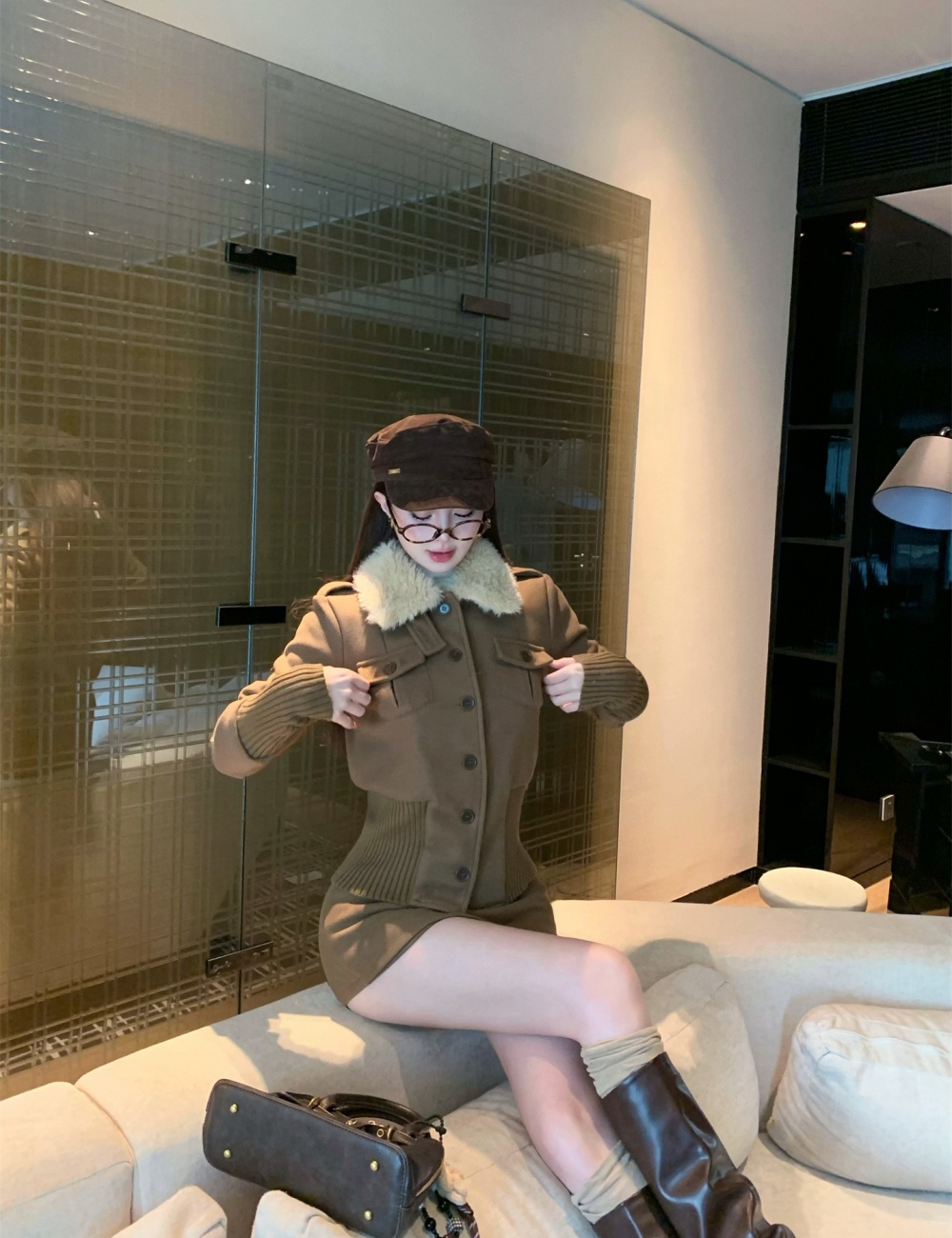 Metal buckles retro autumn and winter coat