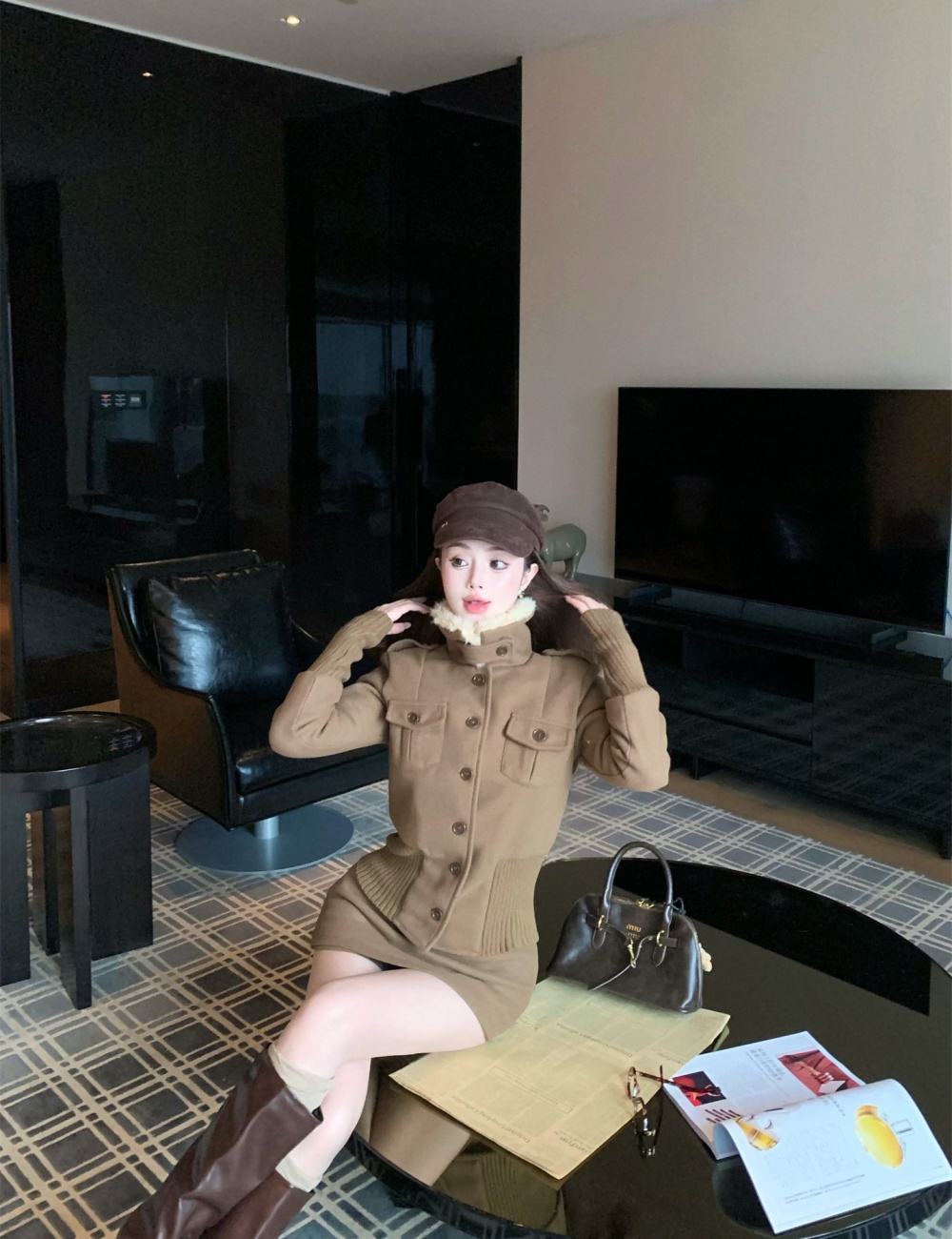 Metal buckles retro autumn and winter coat