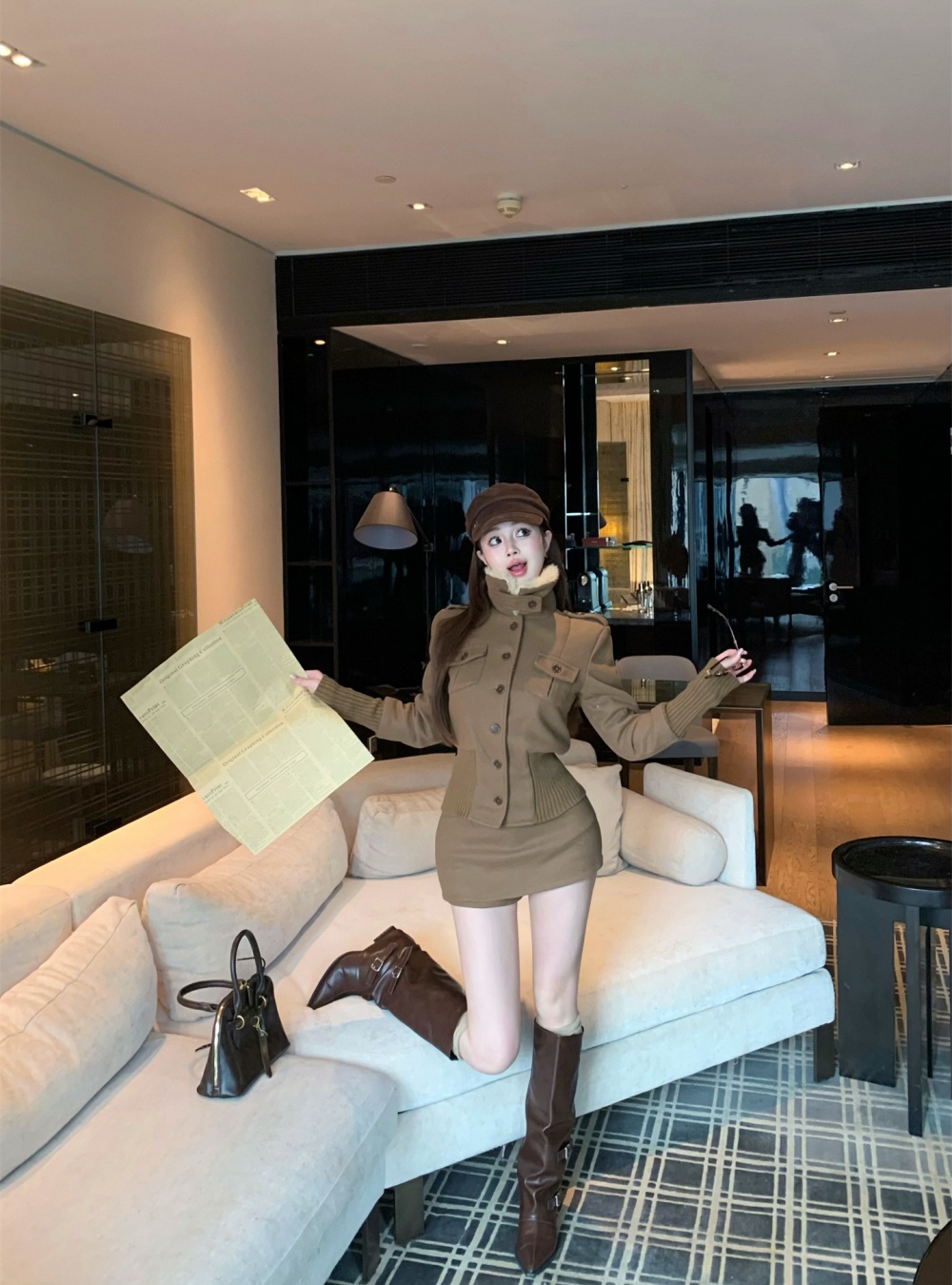 Metal buckles retro autumn and winter coat