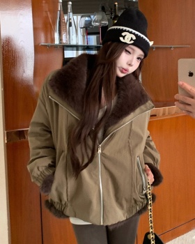 Autumn and winter large fur collar fur coat thick coat