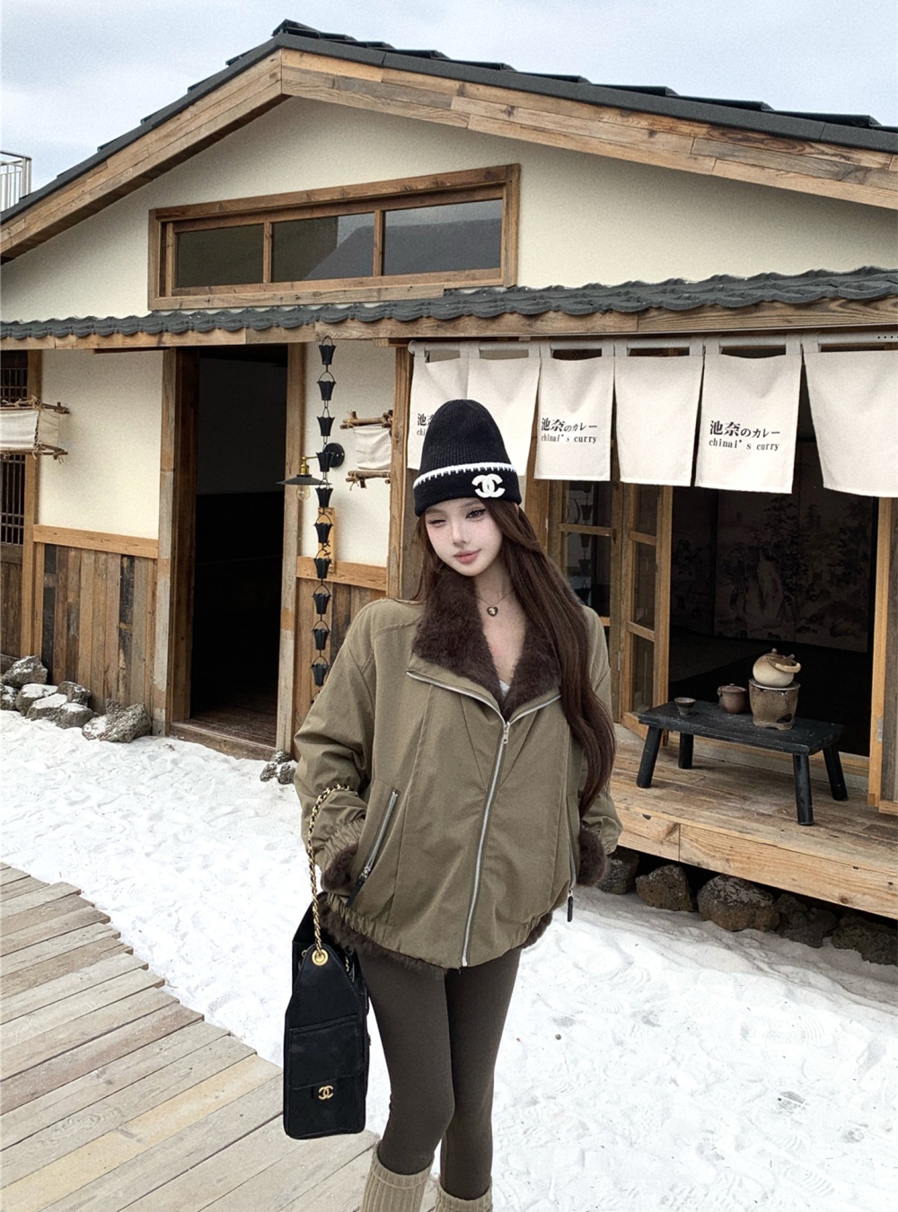 Autumn and winter large fur collar fur coat thick coat