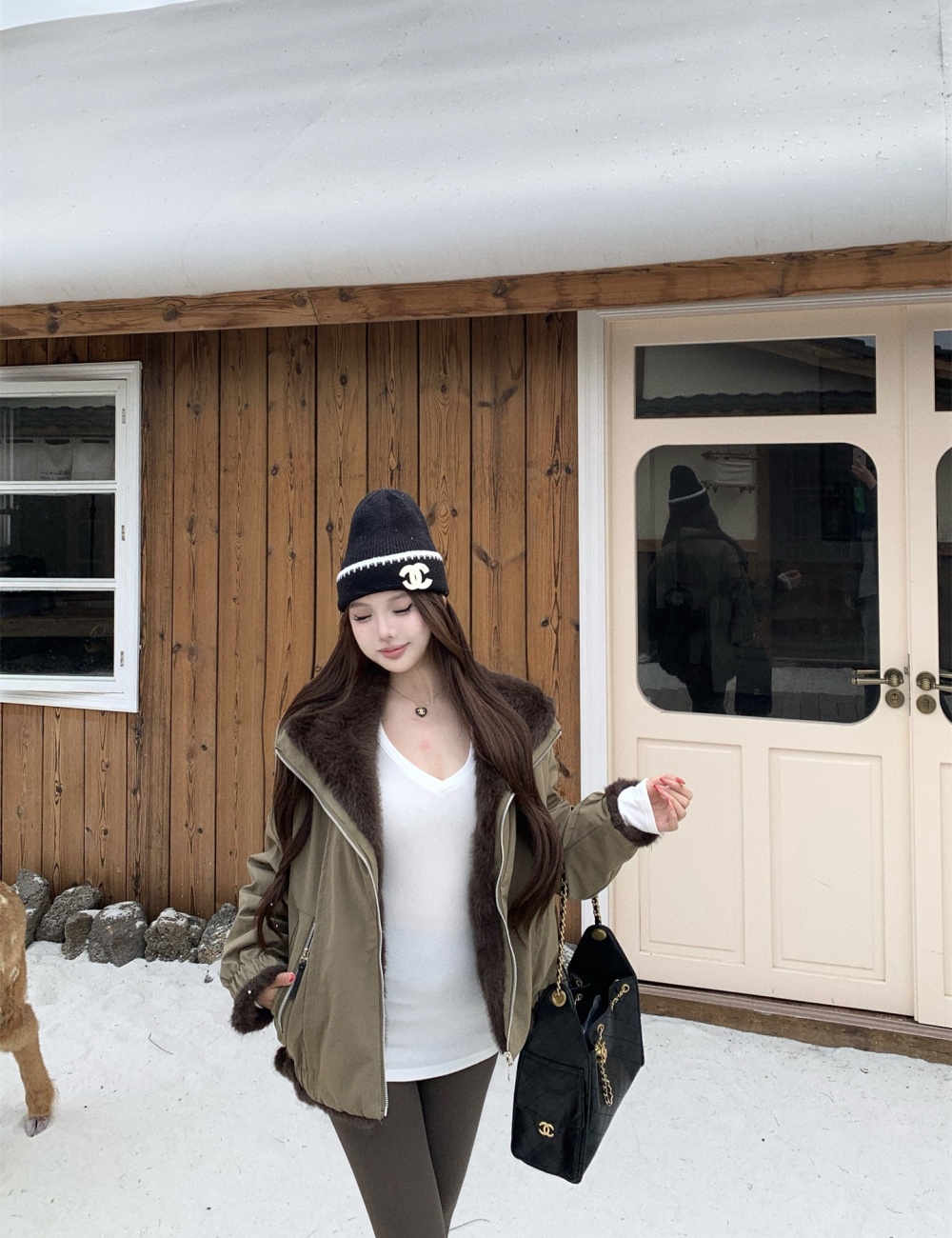 Autumn and winter large fur collar fur coat thick coat