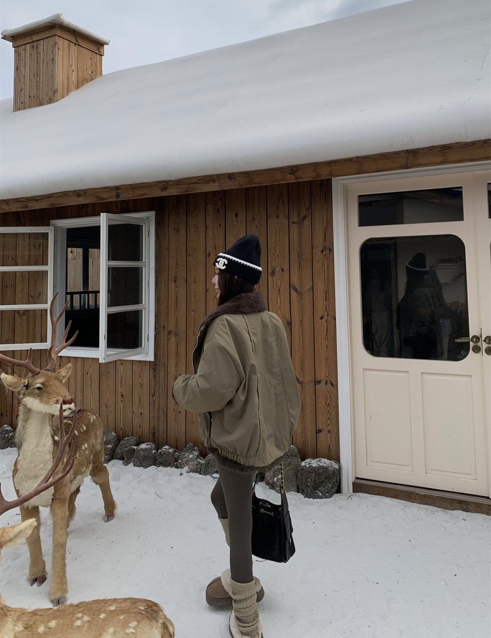 Autumn and winter large fur collar fur coat thick coat