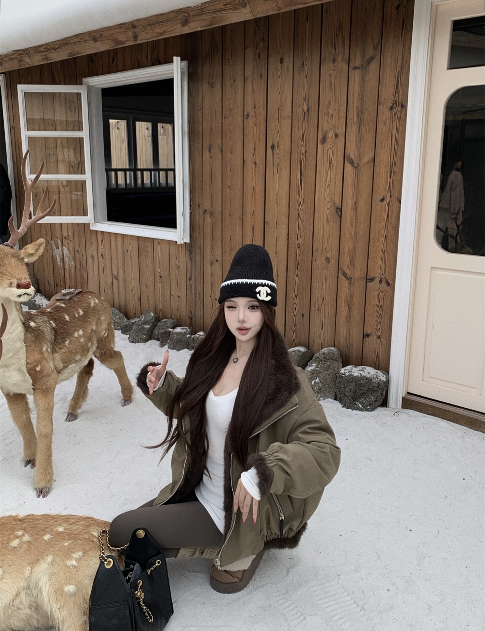 Autumn and winter large fur collar fur coat thick coat