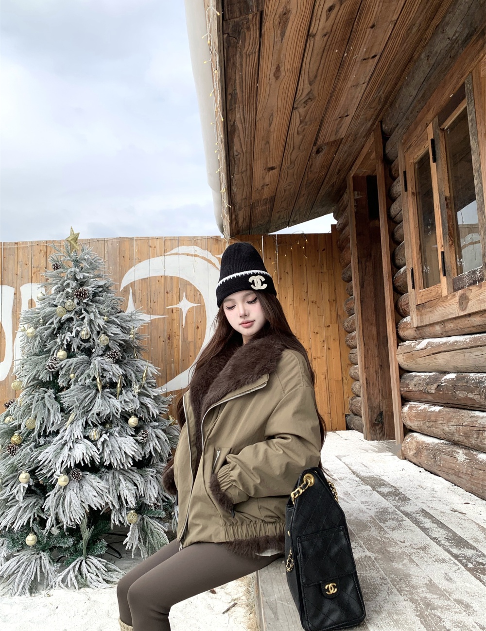 Autumn and winter large fur collar fur coat thick coat