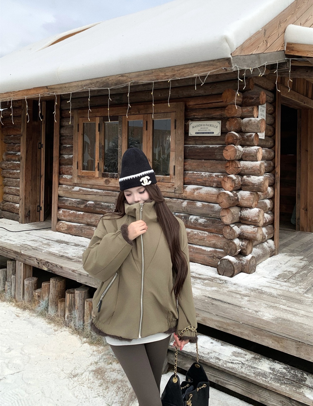 Autumn and winter large fur collar fur coat thick coat