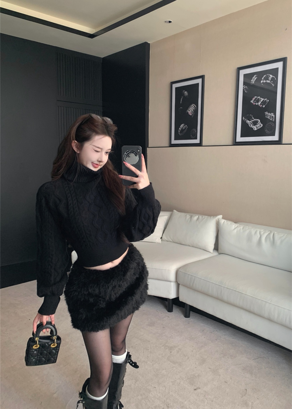 Halter France style short slim sweater for women