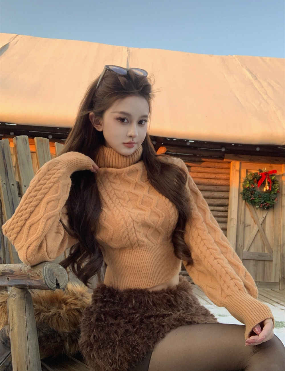 Halter France style short slim sweater for women