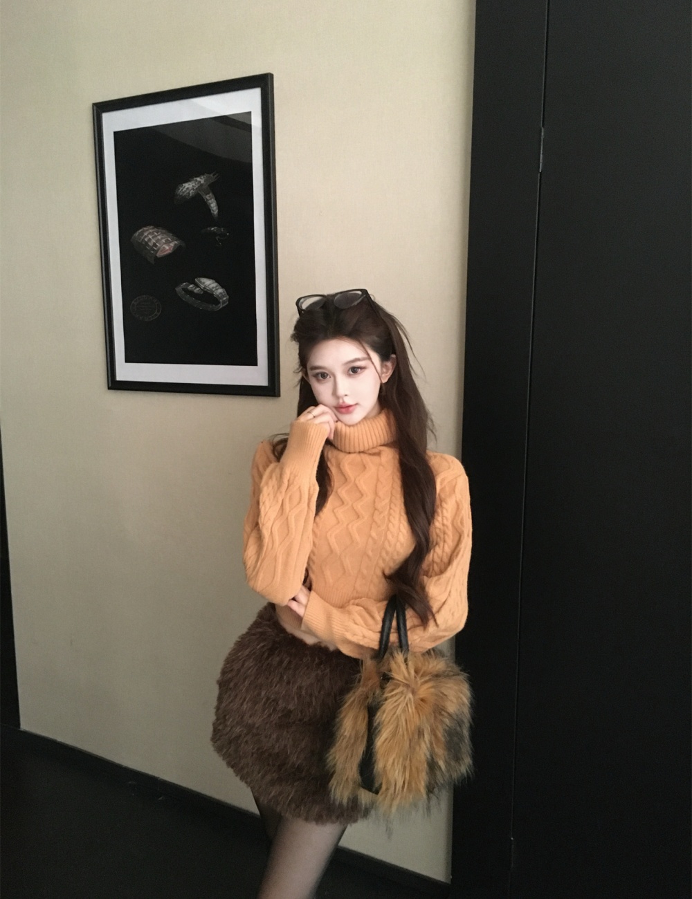 Halter France style short slim sweater for women