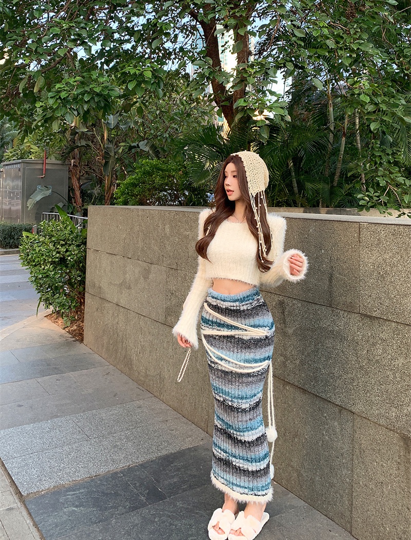 Long sleeve skirt short tops 2pcs set