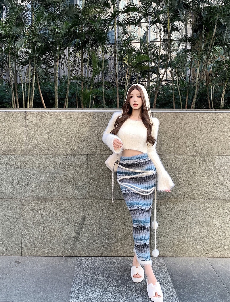 Long sleeve skirt short tops 2pcs set