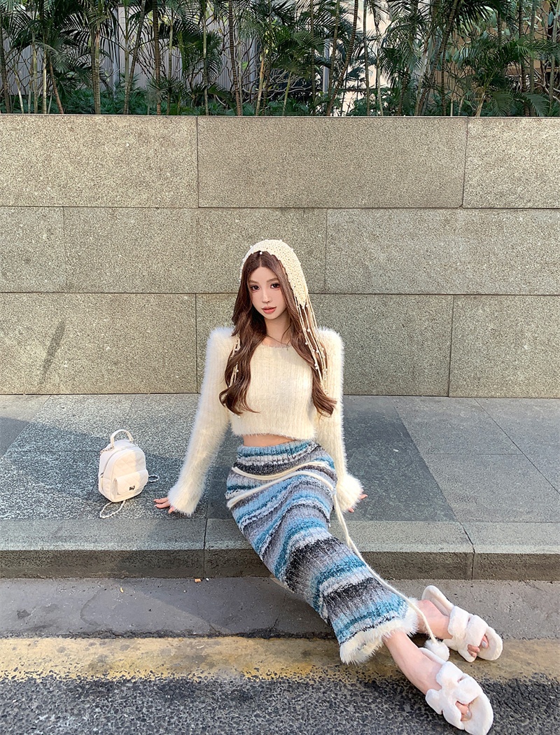 Long sleeve skirt short tops 2pcs set