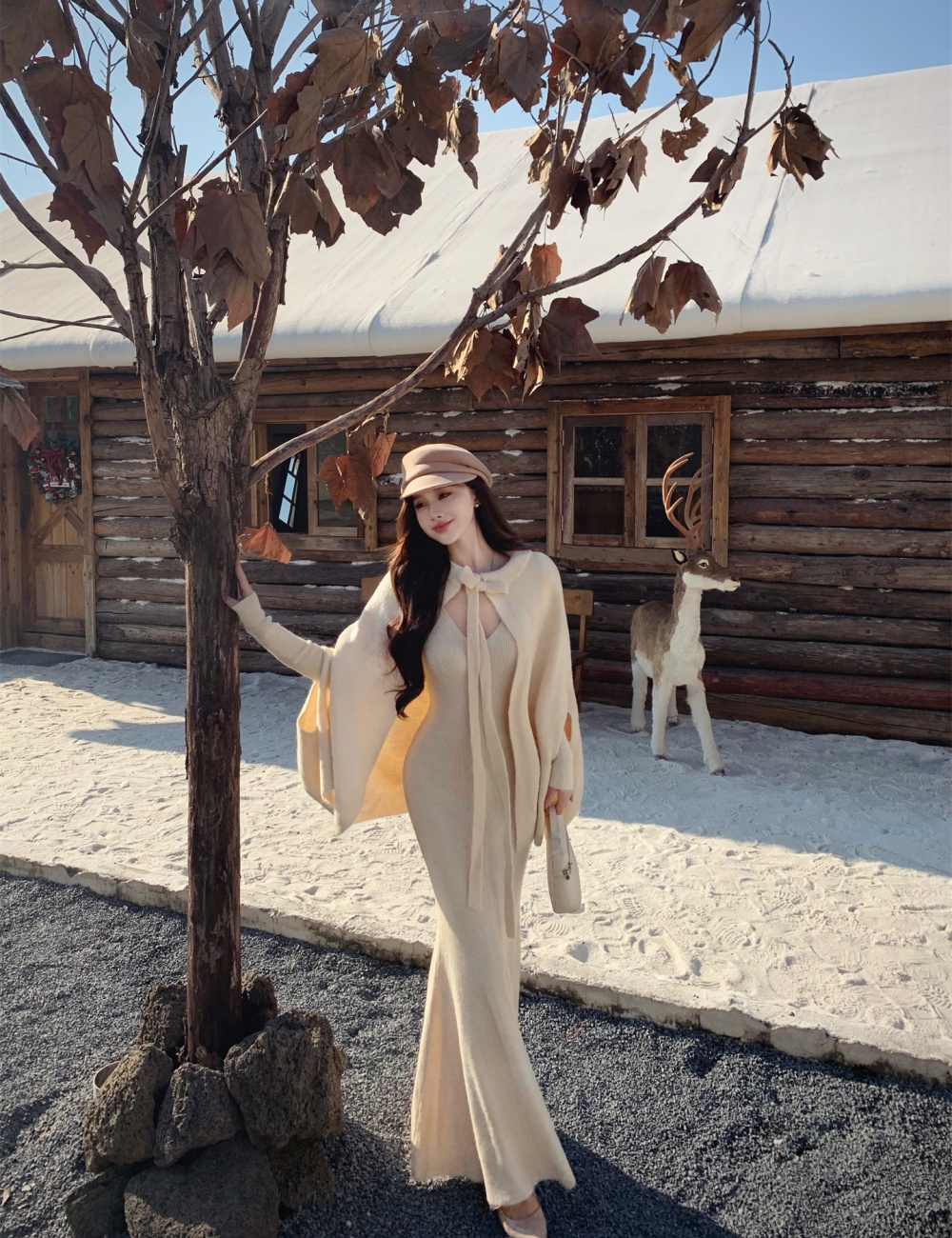 Knitted cloak inside the ride dress 2pcs set