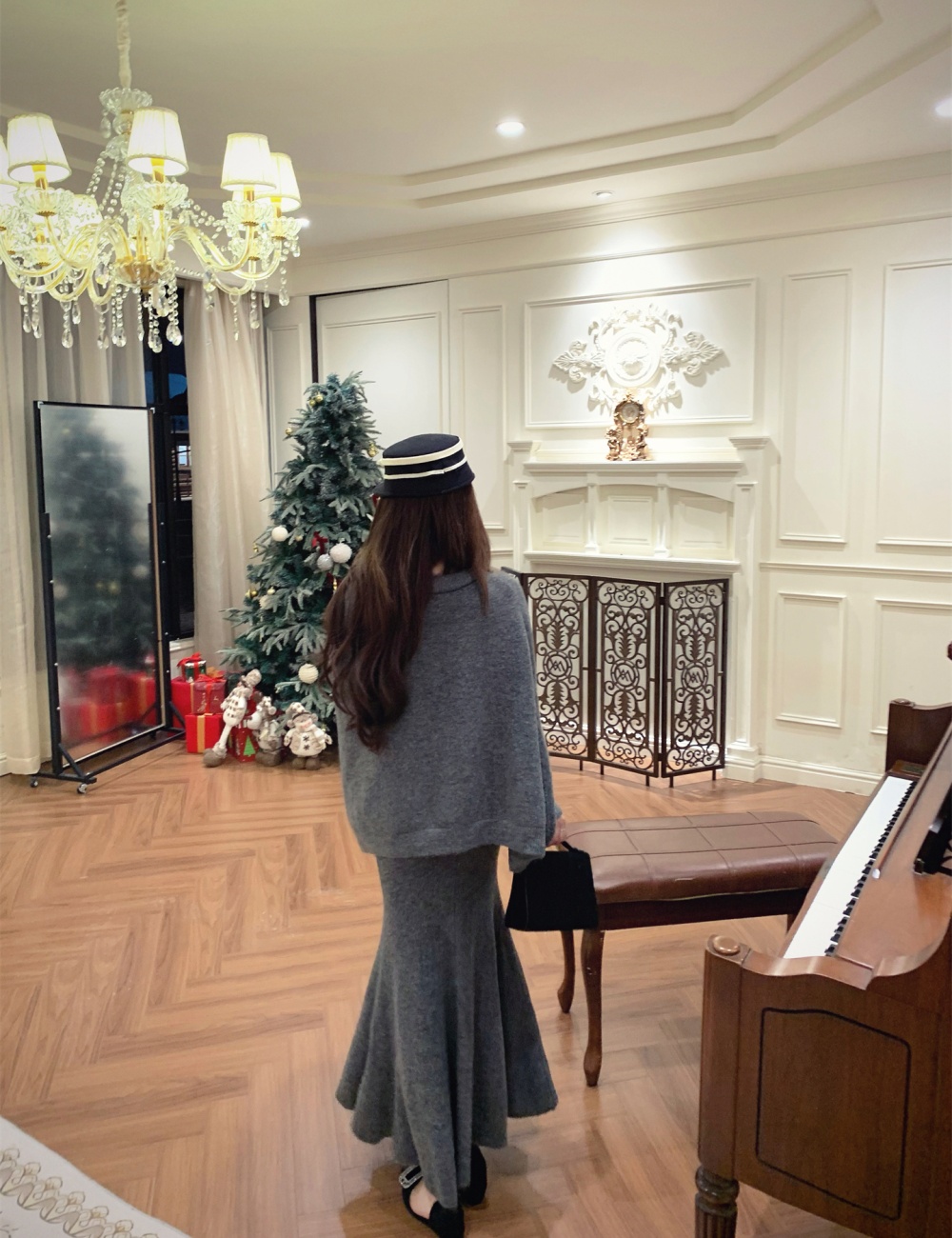 Knitted cloak inside the ride dress 2pcs set