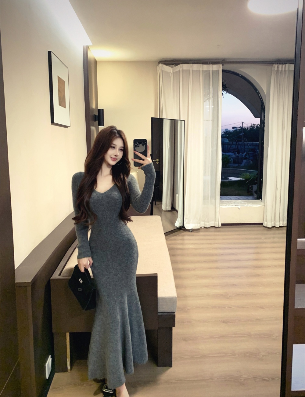 Knitted cloak inside the ride dress 2pcs set