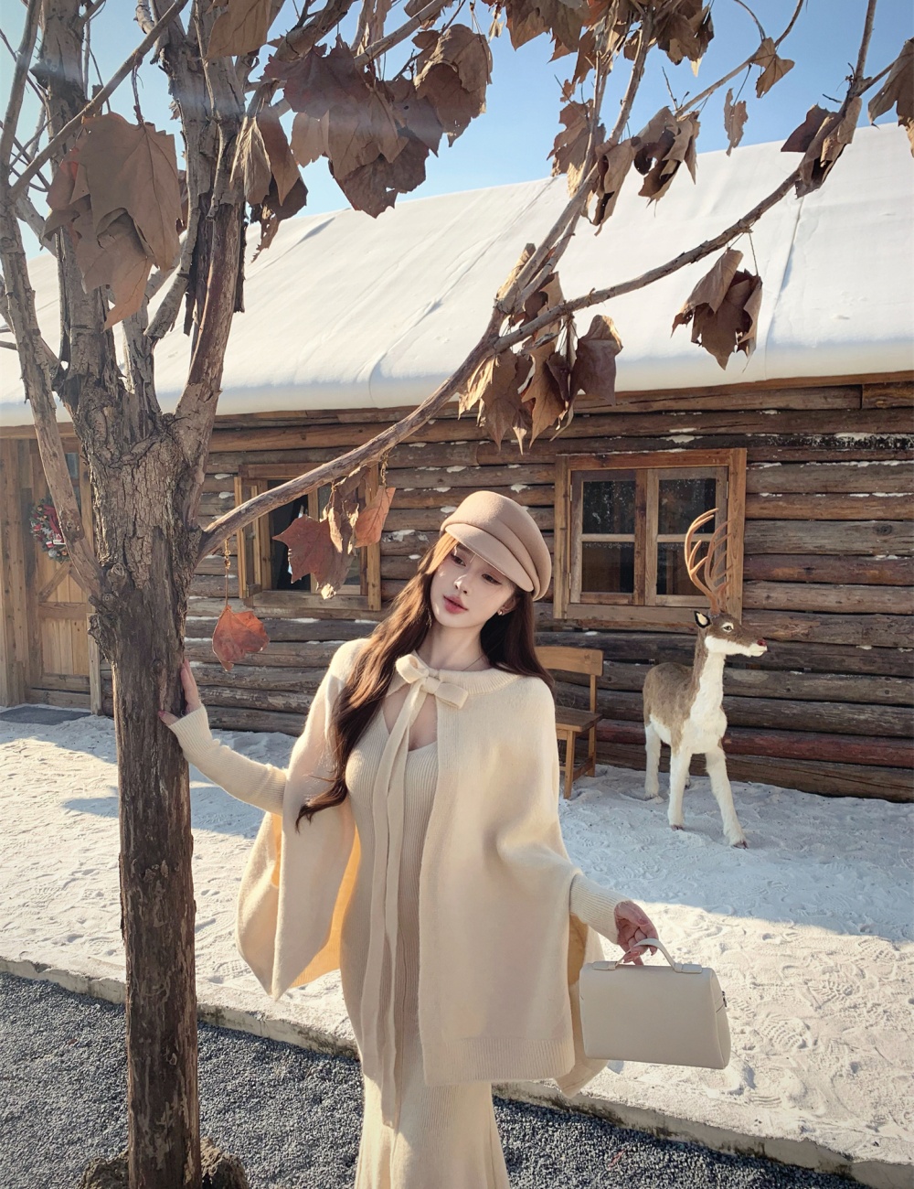 Knitted cloak inside the ride dress 2pcs set