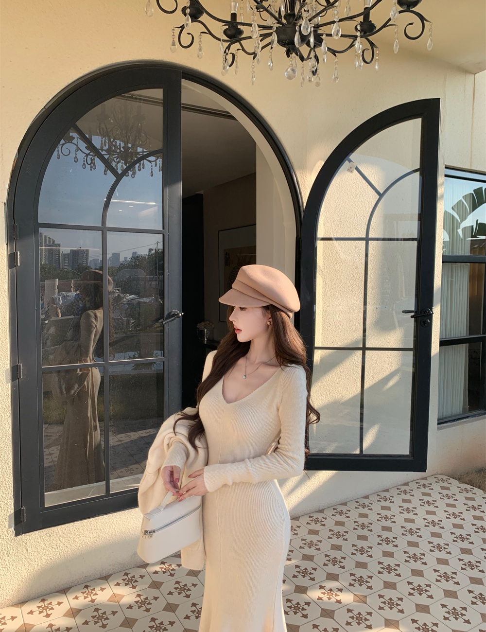 Knitted cloak inside the ride dress 2pcs set