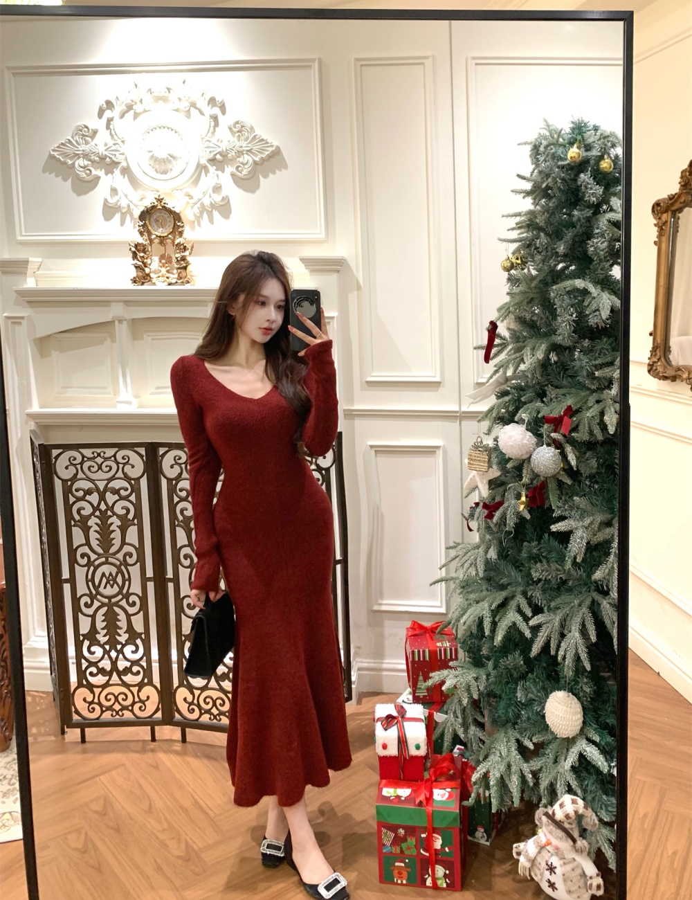 Knitted cloak inside the ride dress 2pcs set