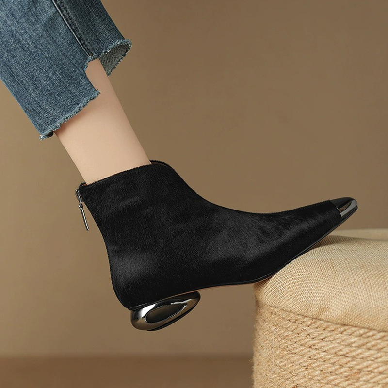 Small plush short boots metal ankle boots for women