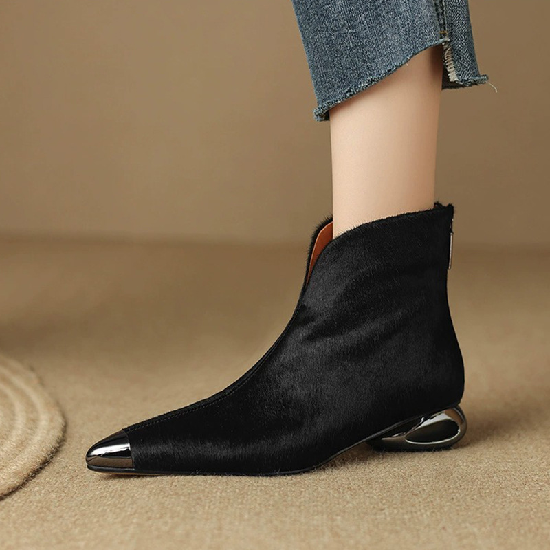 Small plush short boots metal ankle boots for women