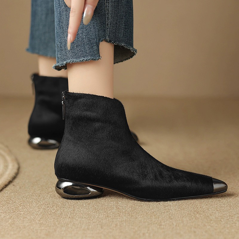 Small plush short boots metal ankle boots for women