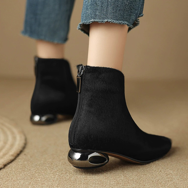 Small plush short boots metal ankle boots for women
