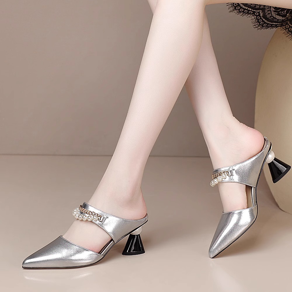 White sandals high-heeled shoes for women