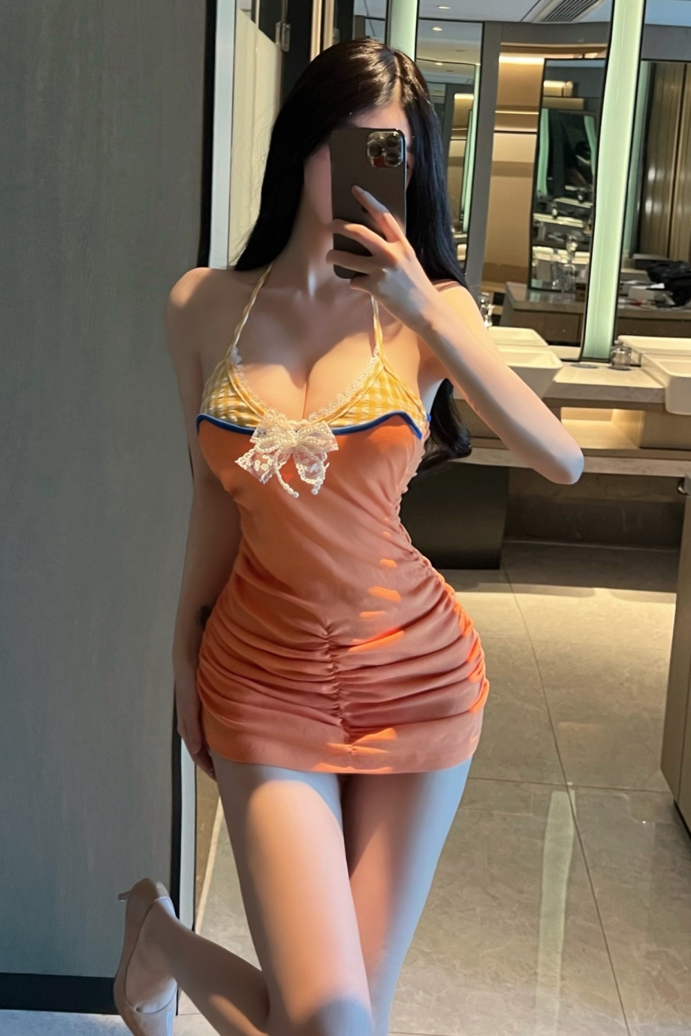 Sling package hip orange sexy dress for women