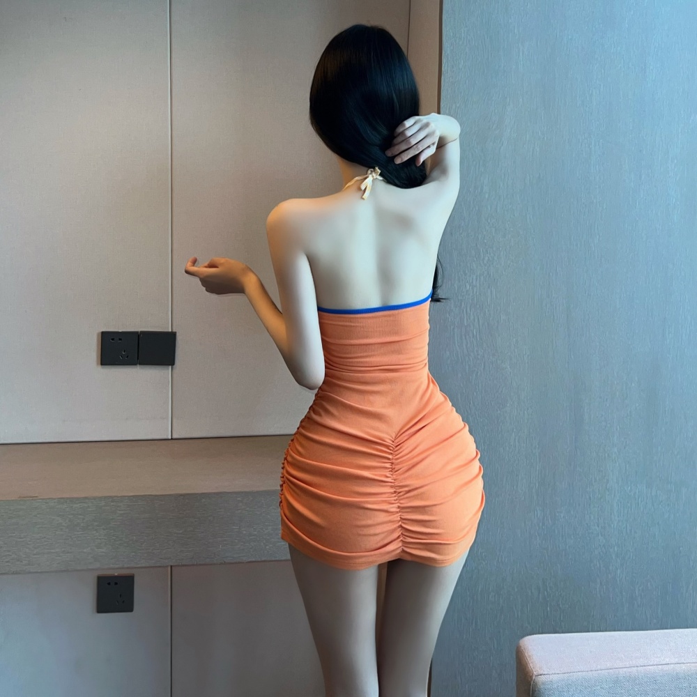 Sling package hip orange sexy dress for women