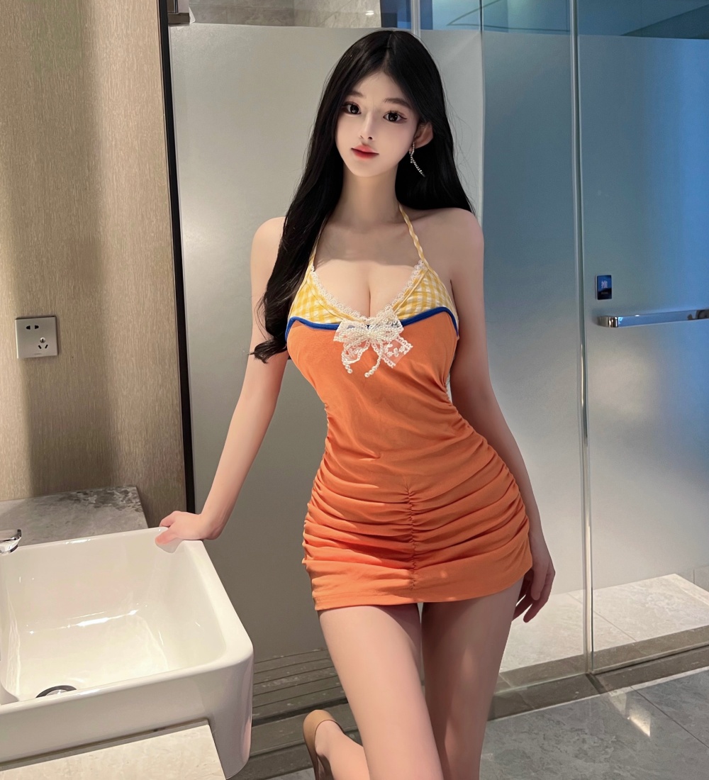 Sling package hip orange sexy dress for women