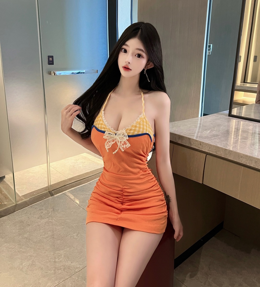 Sling package hip orange sexy dress for women