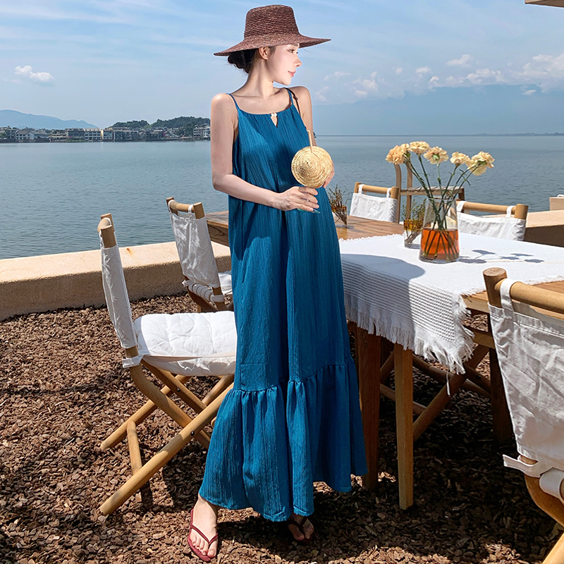 Hollow tassels fashion dress sling vacation smock 2pcs set