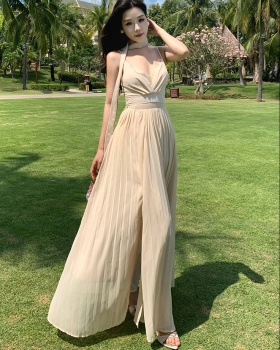 Pinched waist sexy summer dress slim vacation sling long dress