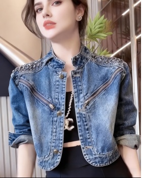 Temperament rhinestone short tops denim elegant fashion coat