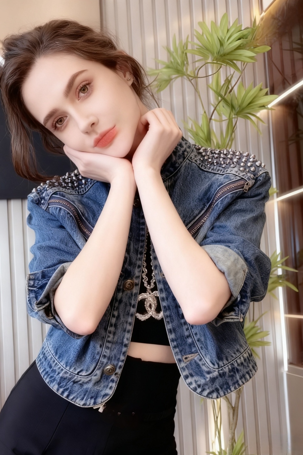 Temperament rhinestone short tops denim elegant fashion coat