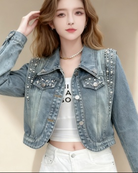 Korean style loose denim jacket beading short tops