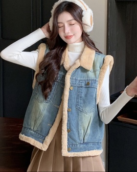 Loose cold thermal denim Korean style Casual waistcoat
