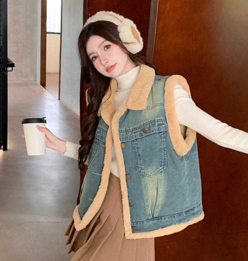 Loose cold thermal denim Korean style Casual waistcoat