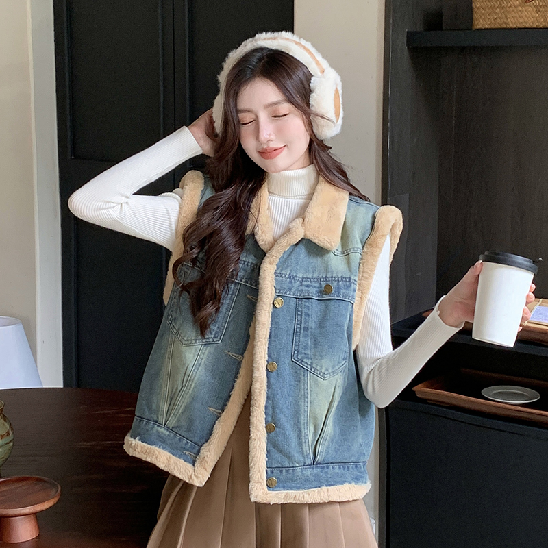 Loose cold thermal denim Korean style Casual waistcoat