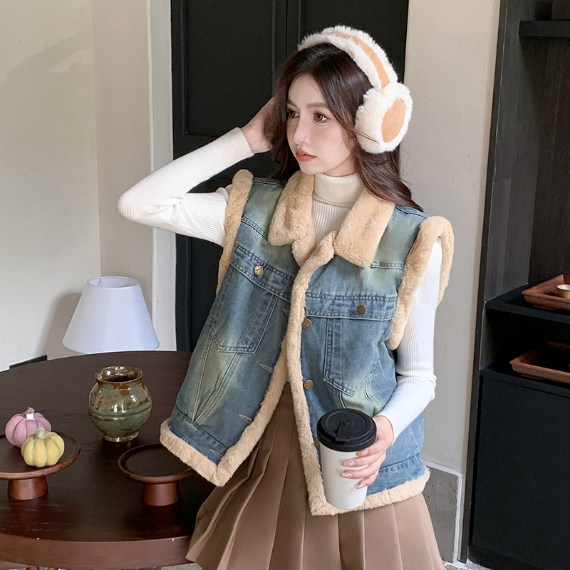 Loose cold thermal denim Korean style Casual waistcoat