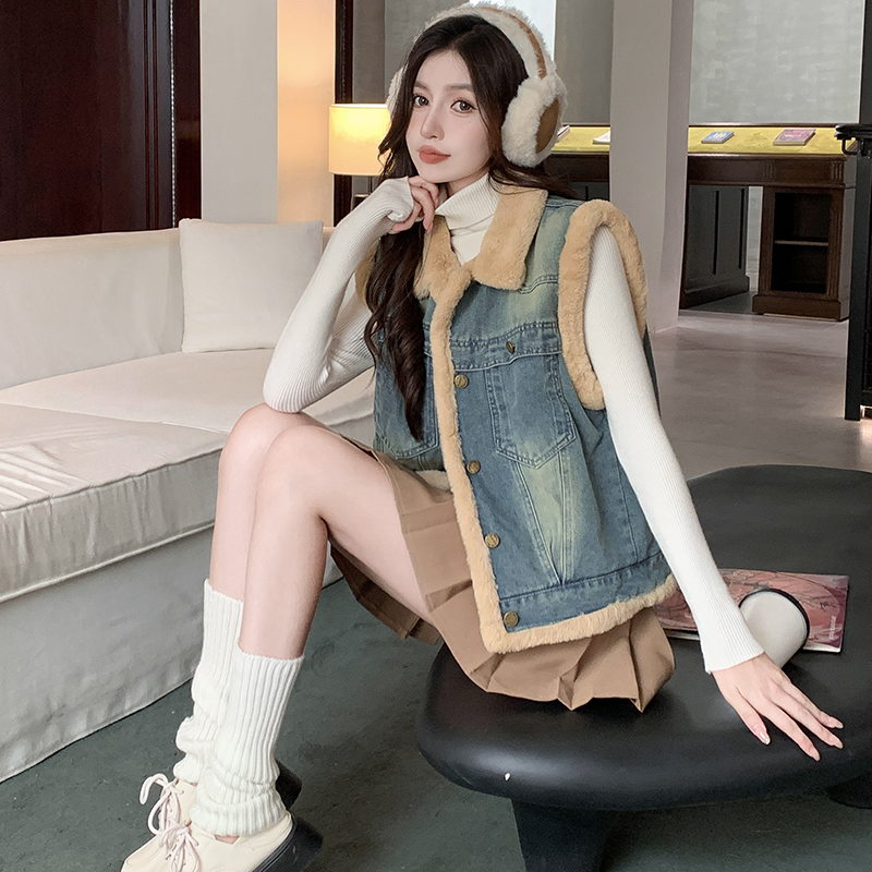 Loose cold thermal denim Korean style Casual waistcoat