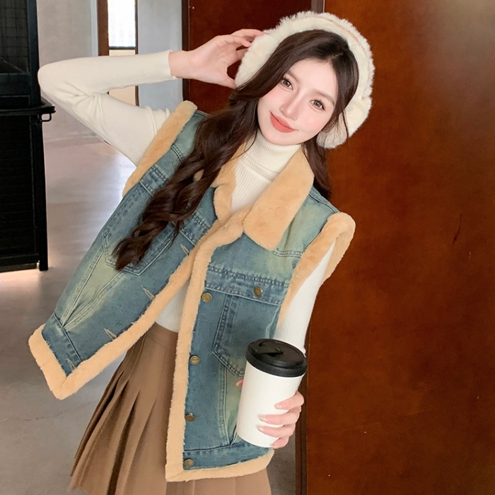 Loose cold thermal denim Korean style Casual waistcoat