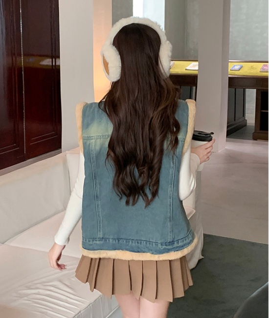 Loose cold thermal denim Korean style Casual waistcoat