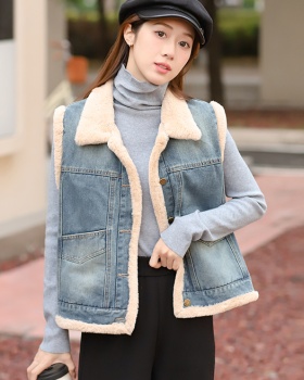 Cold Casual Korean style waistcoat denim thick cotton coat