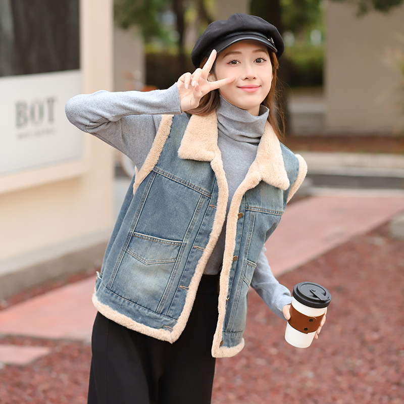 Cold Casual Korean style waistcoat denim thick cotton coat