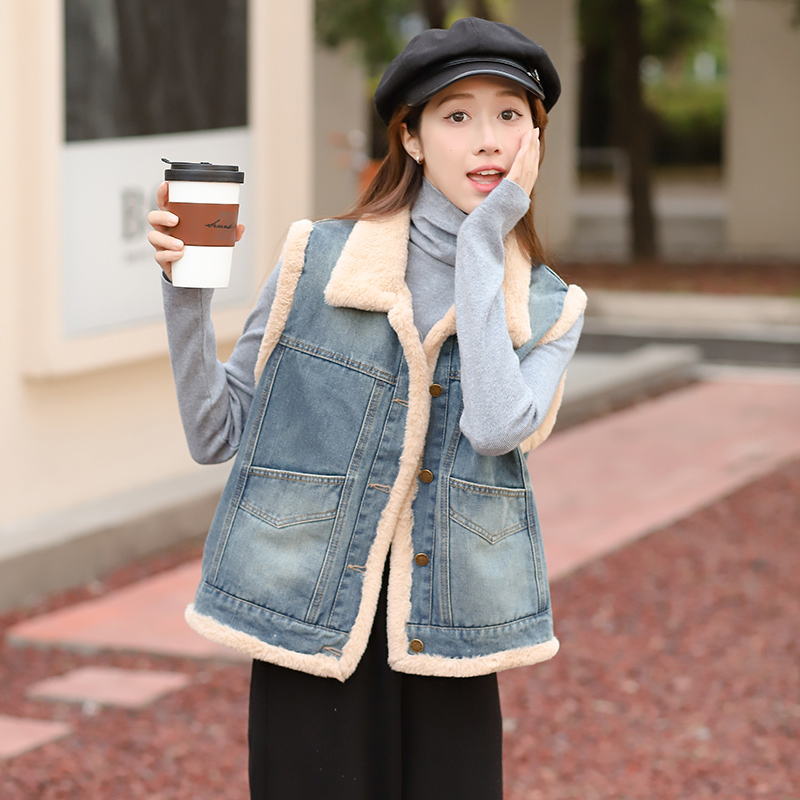 Cold Casual Korean style waistcoat denim thick cotton coat
