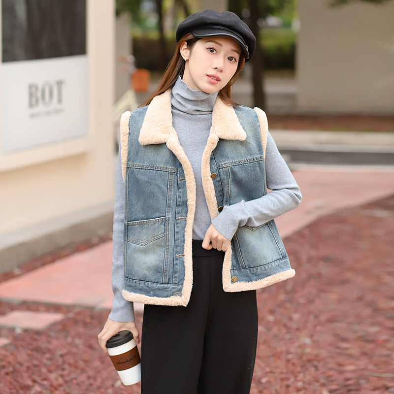 Cold Casual Korean style waistcoat denim thick cotton coat