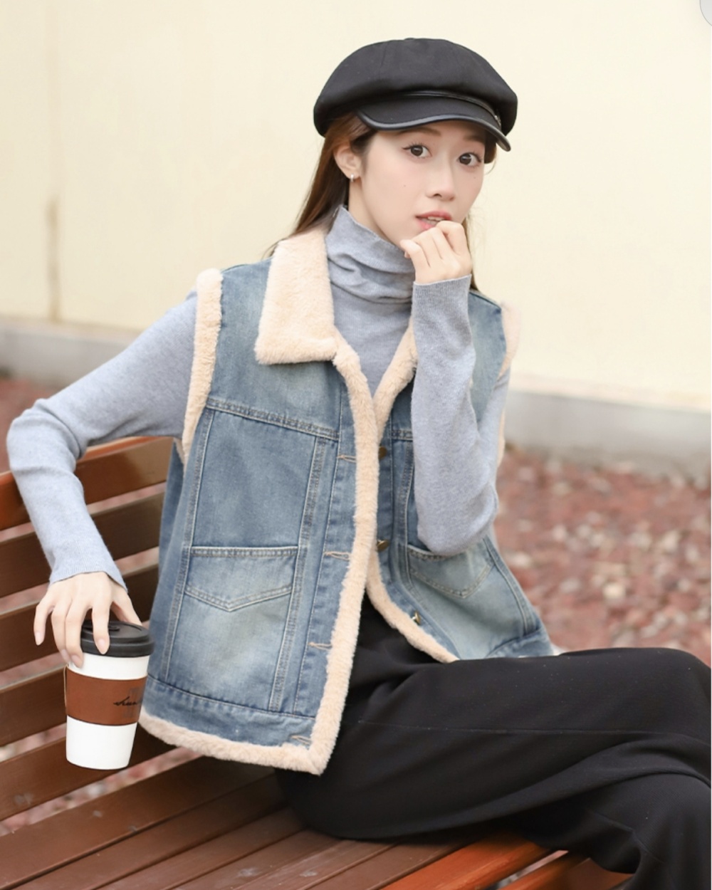 Cold Casual Korean style waistcoat denim thick cotton coat