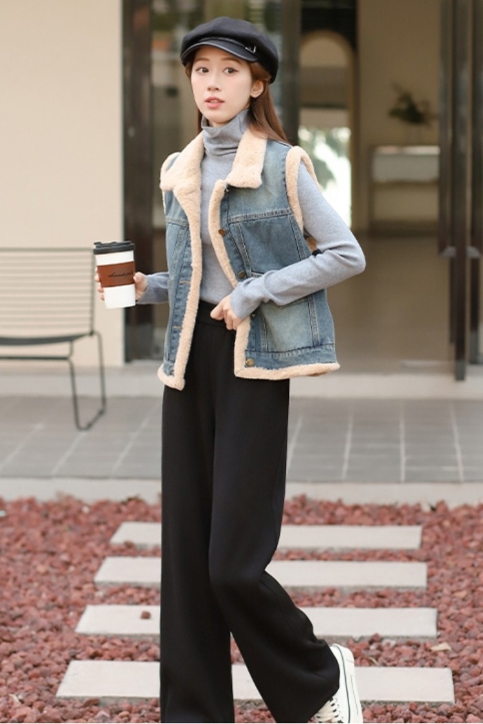 Cold Casual Korean style waistcoat denim thick cotton coat