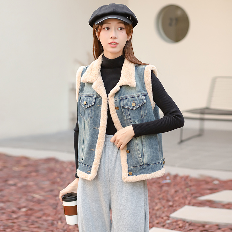 Loose denim waistcoat all-match thermal cotton coat